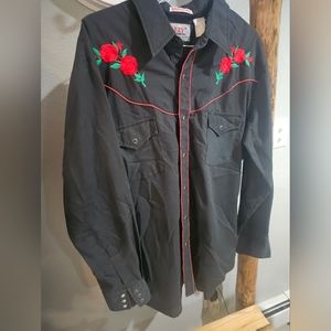 Ely Diamond Embroidered Rose Cowboy Western Snap Button Shirt Size L